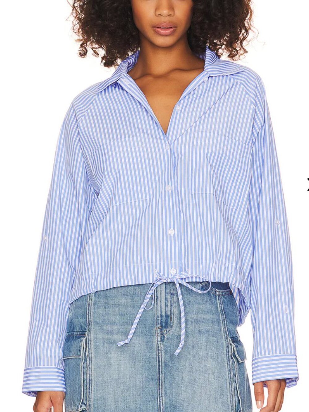 Cropped Adjustable Drawstring Button Up - Picture 5 of 5
